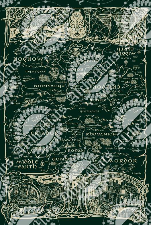 RETAIL FABRIC LORD Double Border UPDATED Panel - Green Cotton Woven Large Scale