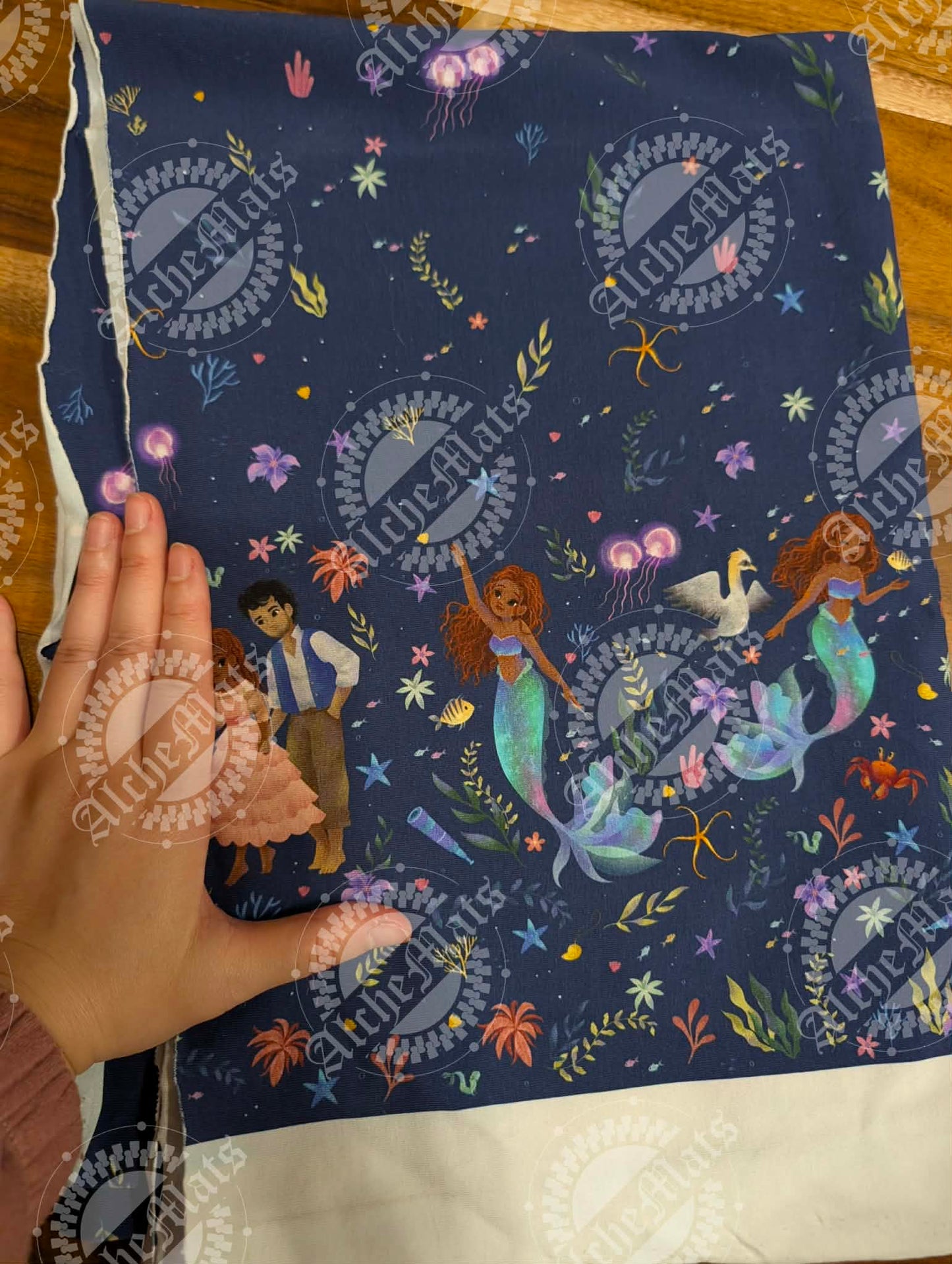 RETAIL FABRIC Mermaid Double Border Print Small/Regular Scale Cotton Spandex