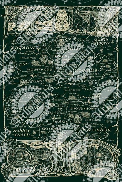 RETAIL FABRIC LORD Double Border UPDATED Panel - Green Cotton Woven Large Scale