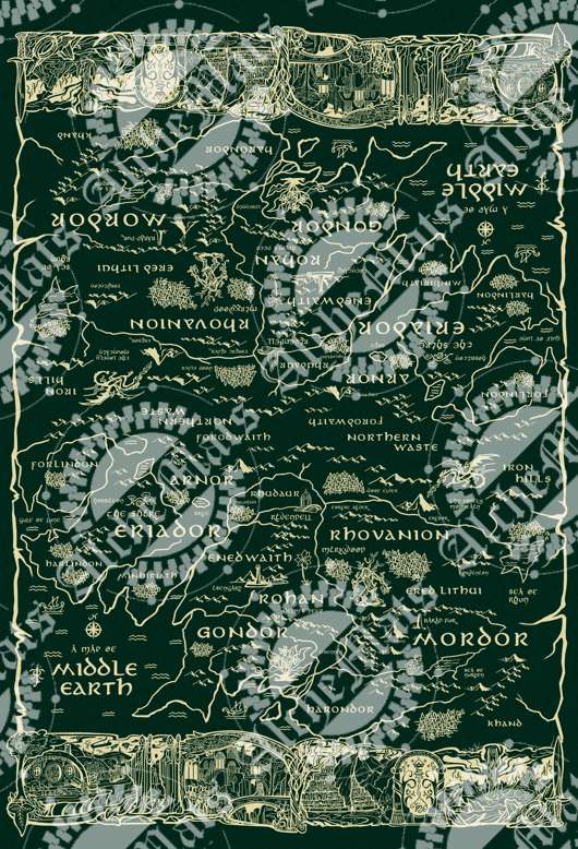 RETAIL FABRIC LORD Double Border UPDATED Panel - Green Cotton Woven Large Scale