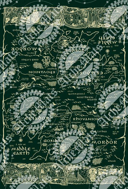 RETAIL FABRIC LORD Double Border UPDATED Panel - Green Cotton Woven Large Scale