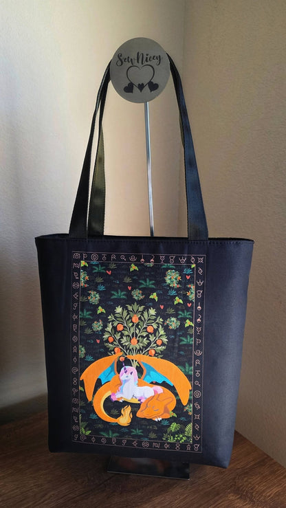 Preorder R30 Fabric Tote/Bag Panel Unicorn Tapestry Black