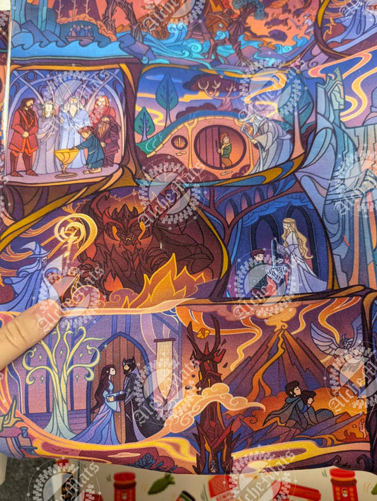 RETAIL FABRIC LOTR Story Scenes Small Scale Cotton Spandex 1 Yard