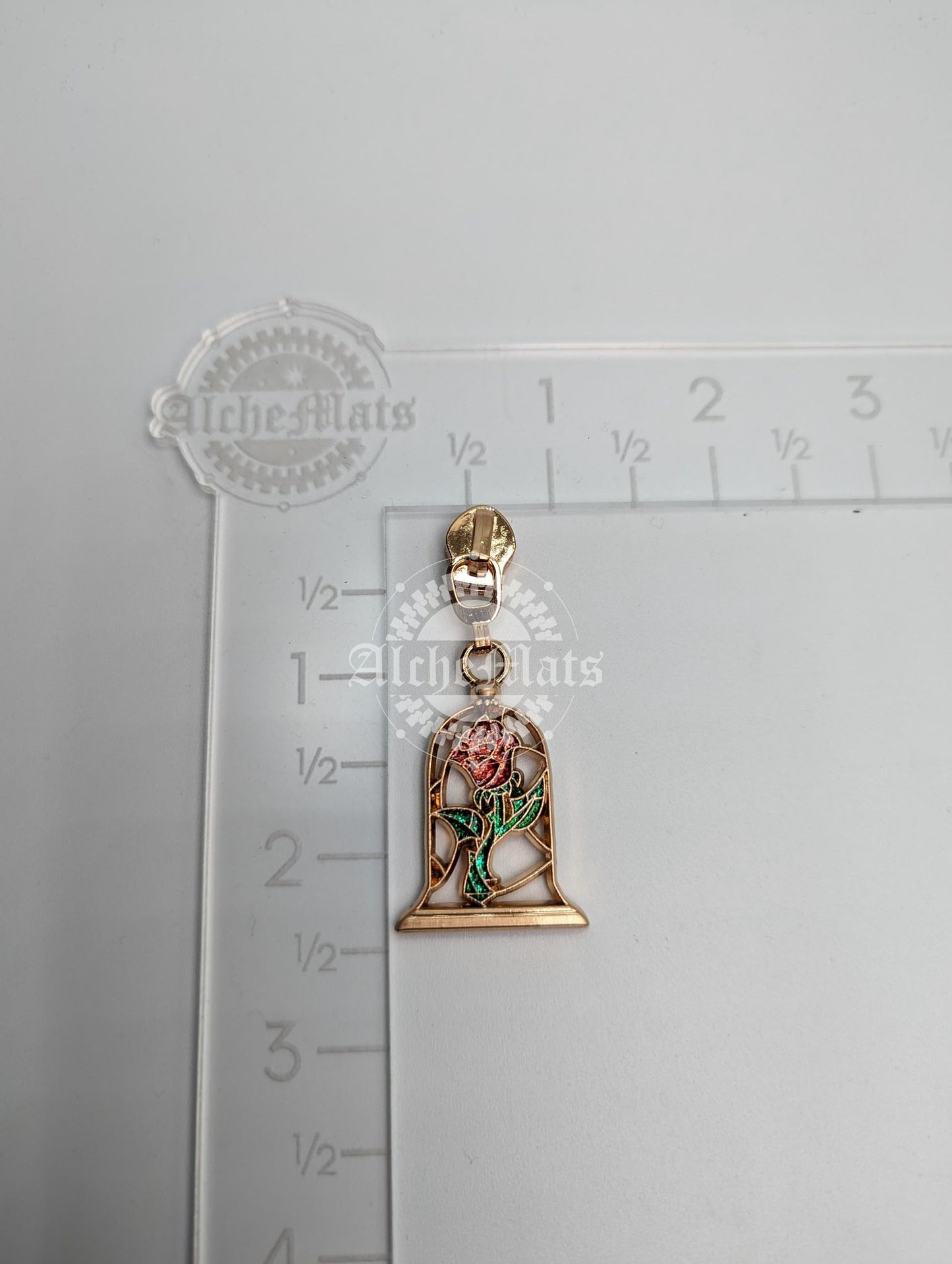 Retail Hardware Stained Glass Rose Glitter Enamel #5 Zipper Pull
